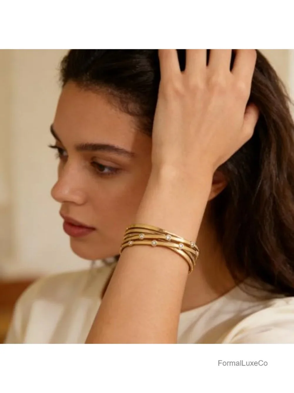 Multi-Layered Crisscross Bangle Bracelet for Women, Alloy, Sparkling Accents